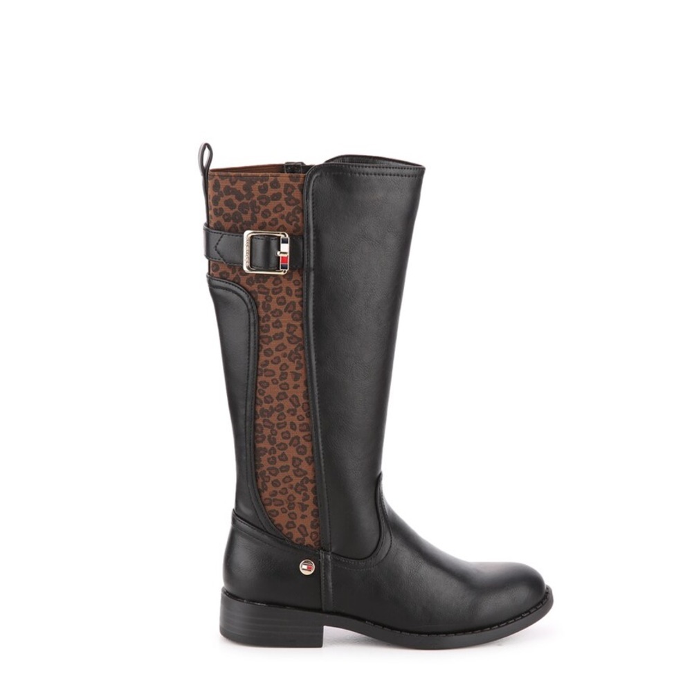 Tommy Hilfiger Vallary Tall Black Leopard Boots 4